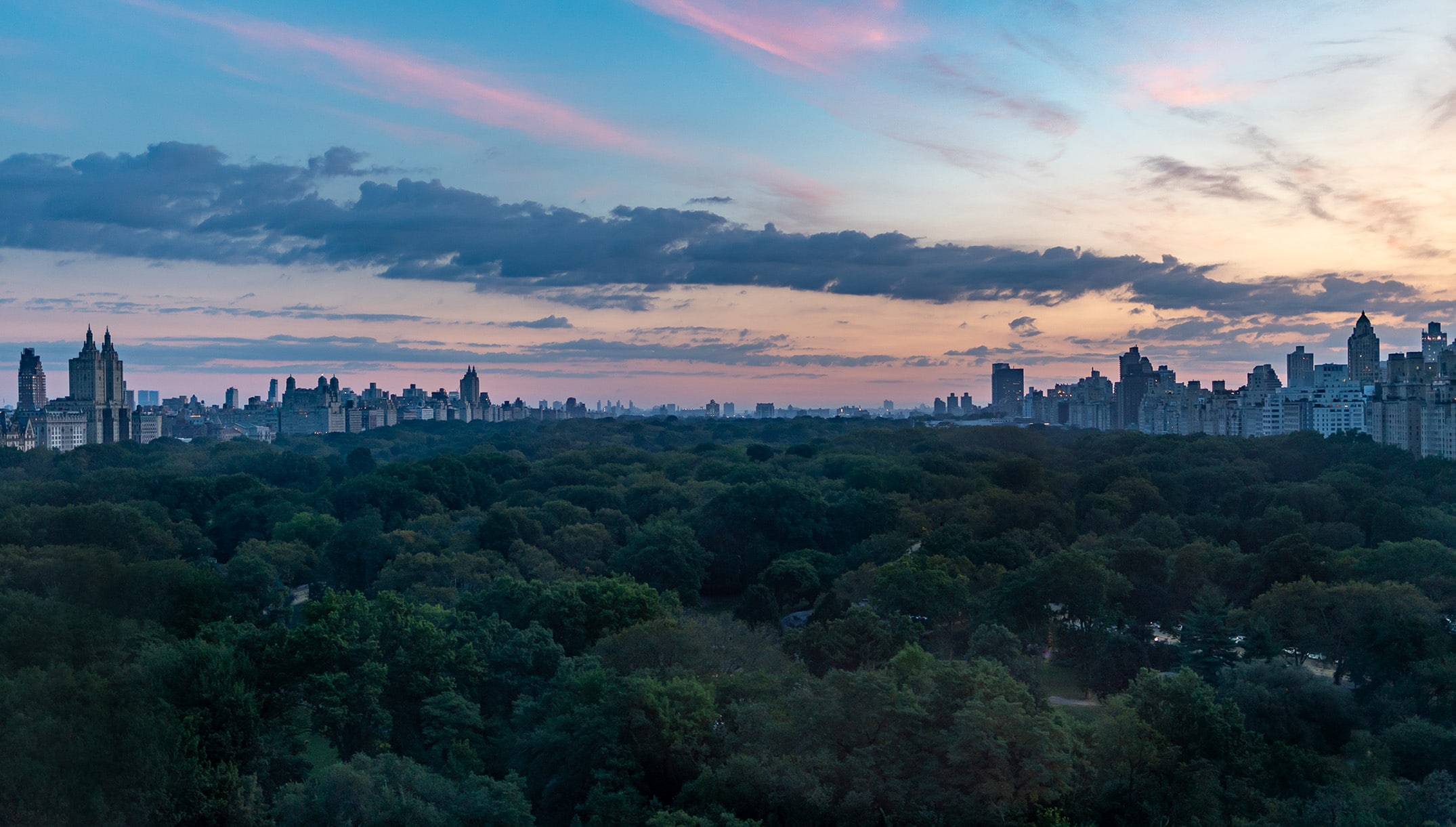 Central Park view from Ritz-Carlton New York during blue hour