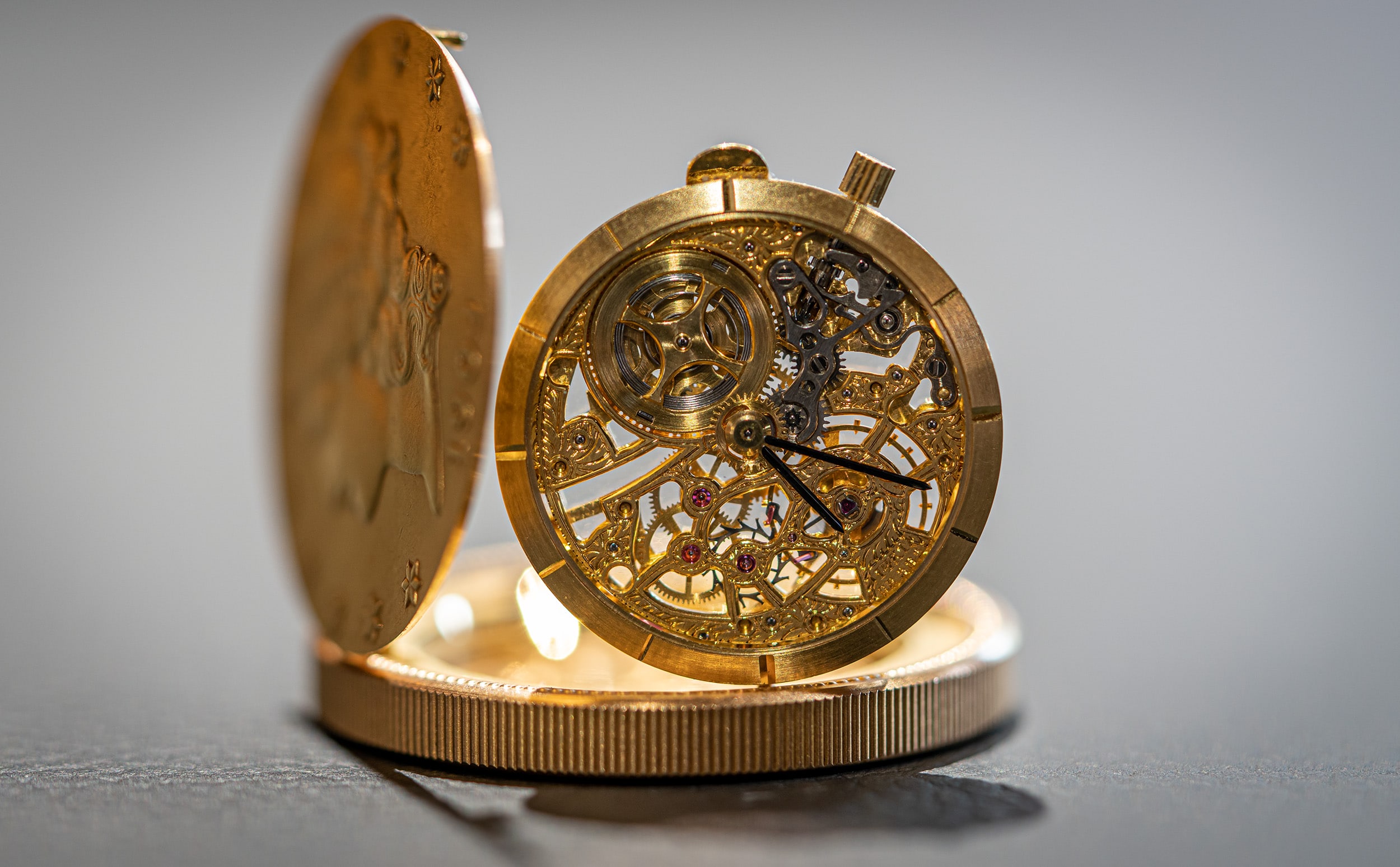 Audemars Piguet skeletonized gold coin watch