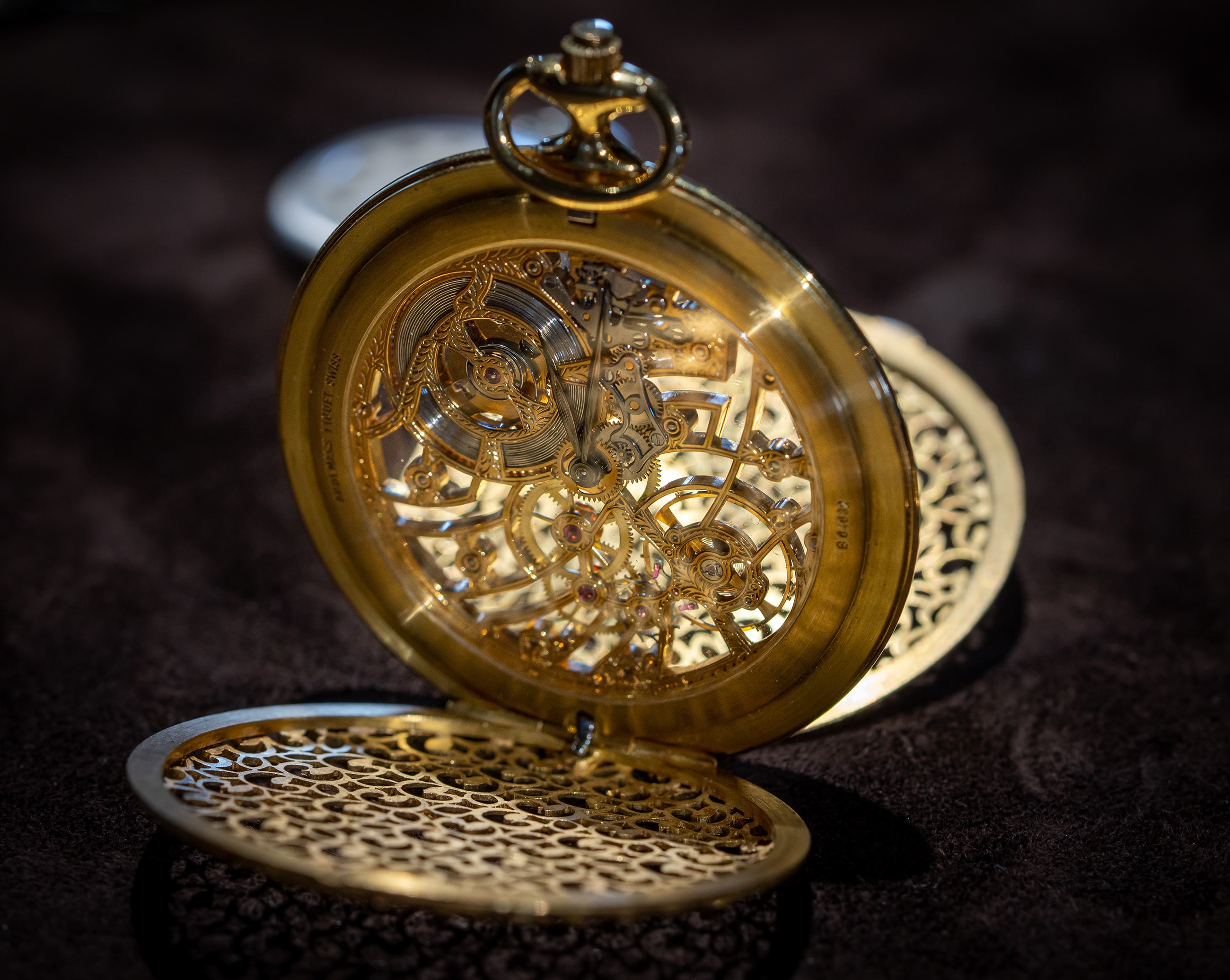 Audemars Piguet skeletonized pocket watch in gold