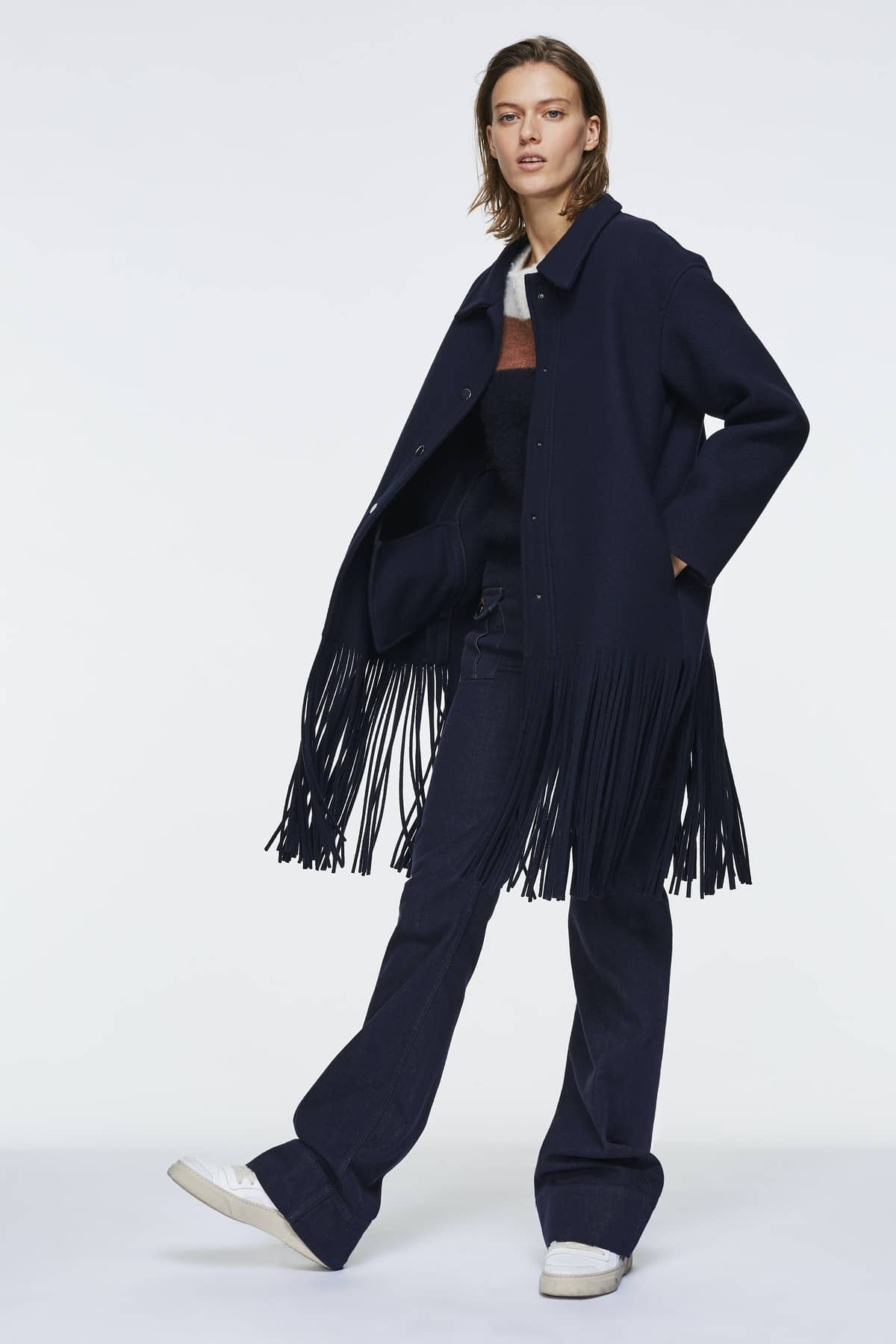 Fringed wool coat