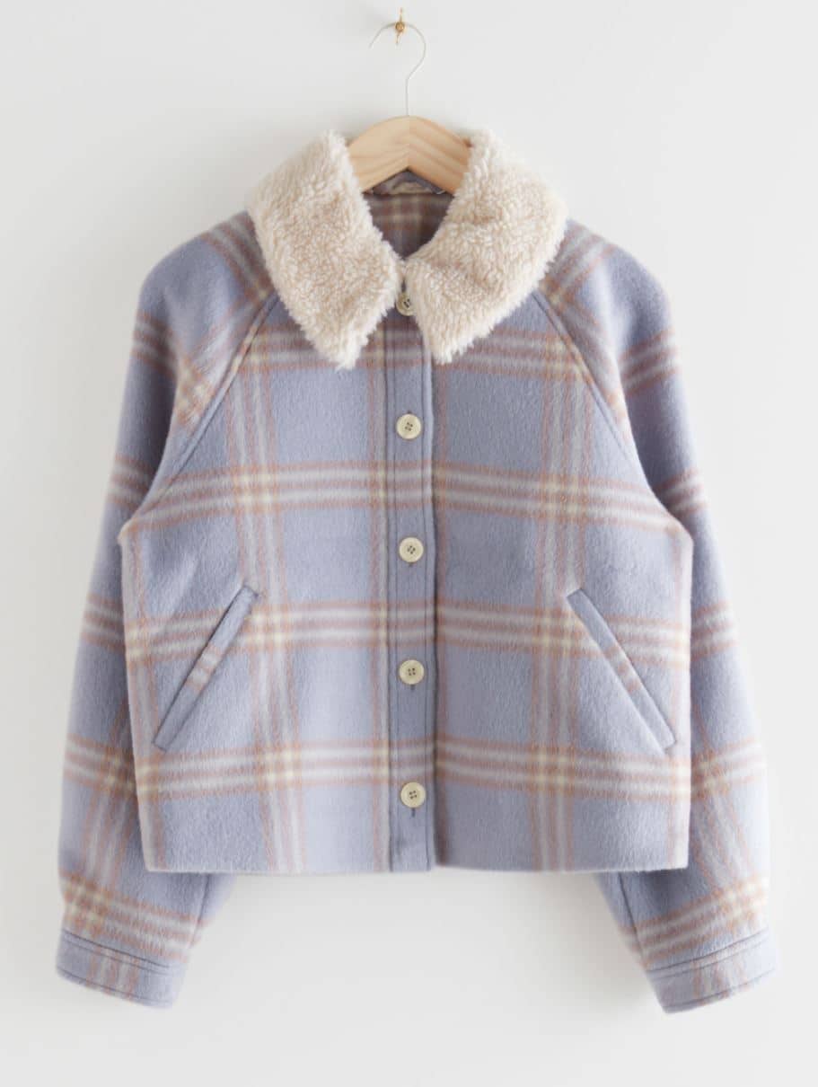 Plaid shearling jacket