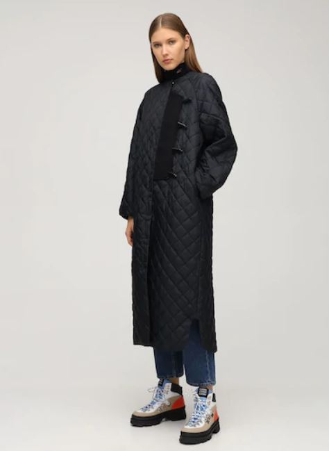 Long black quilted coat