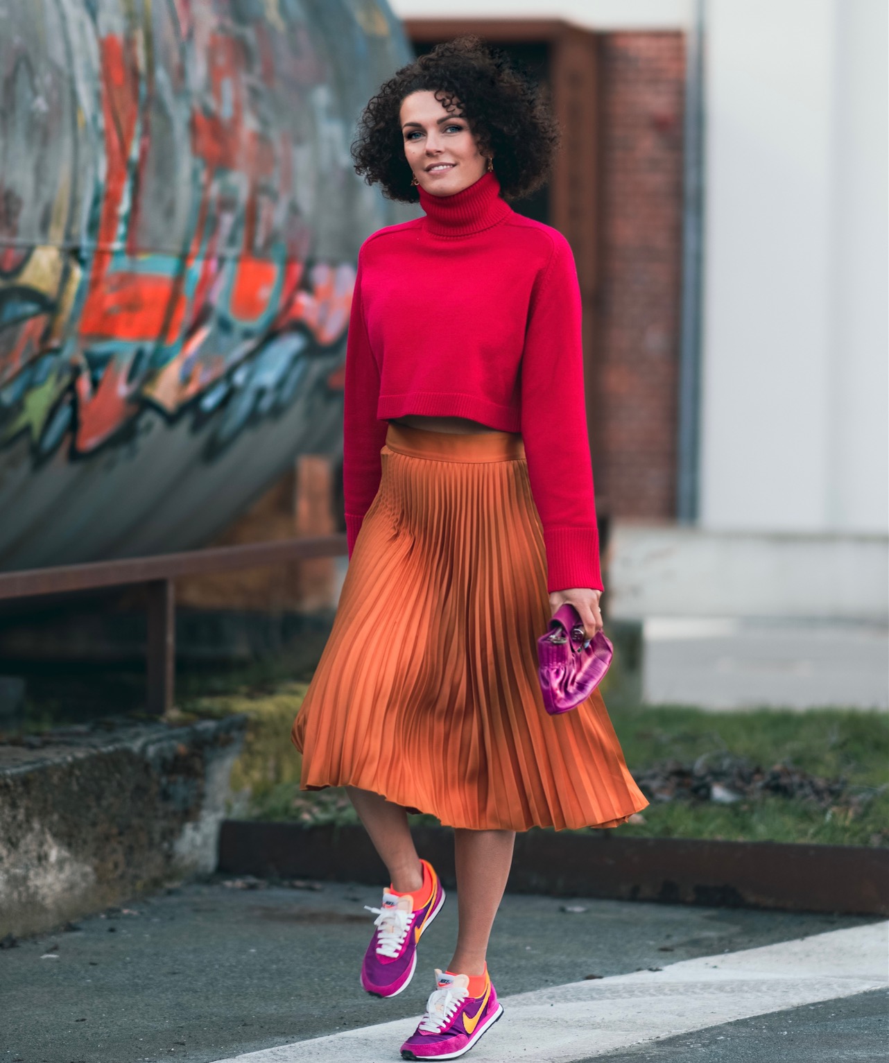 girl with bright clothes walking